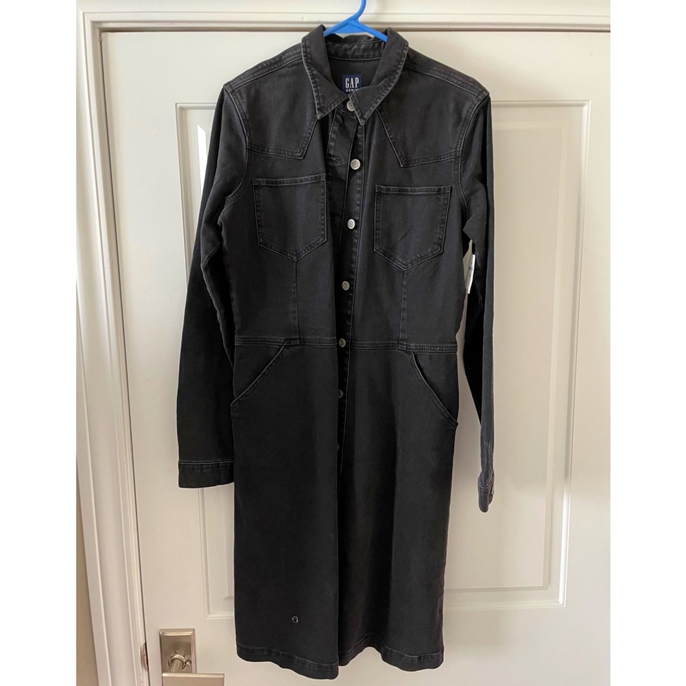 Gap Women’s Tall Black Denim Shirt Dress - Picture 2 of 8